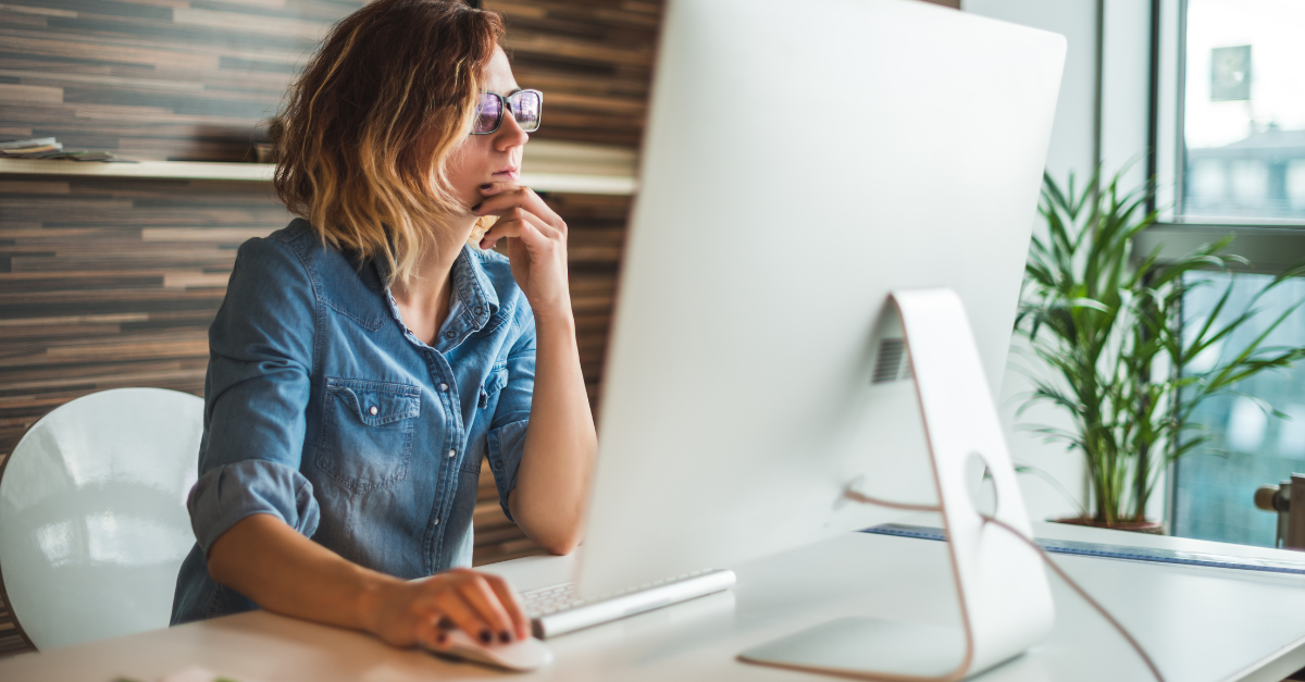 business lady using computer for designing labels
