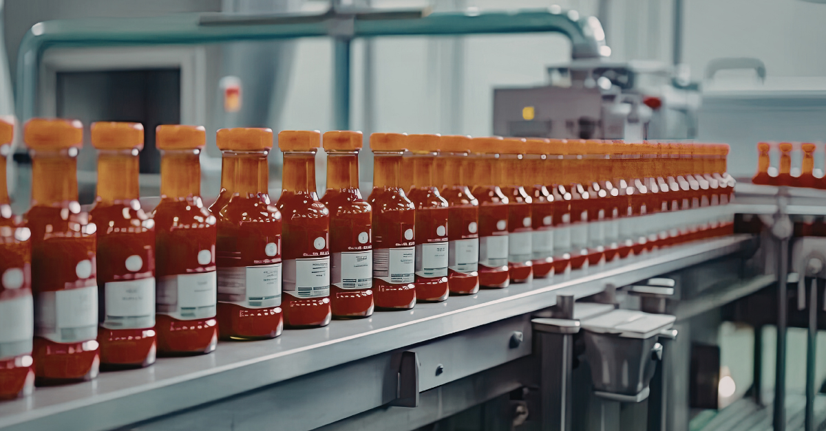 Products being labeled in a factory